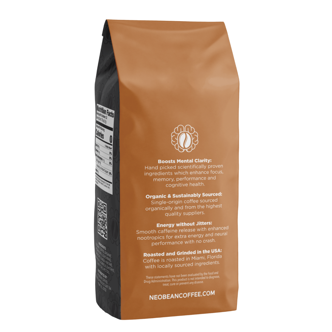 Black Label Mushroom coffee that boosts mental clarity infused with MCT oil. 