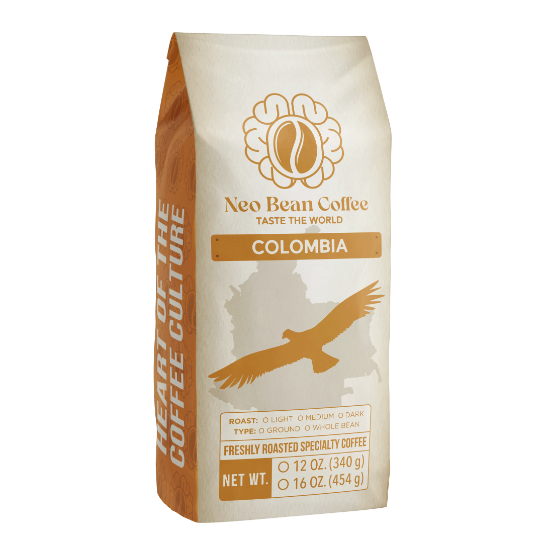 Neo Bean Coffee Colombia single-origin specialty coffee, sourced from traceable fair-trade farms and roasted fresh for maximum flavor.