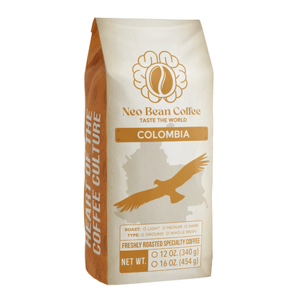 Neo Bean Coffee Colombia single-origin specialty coffee, sourced from traceable fair-trade farms and roasted fresh for maximum flavor.