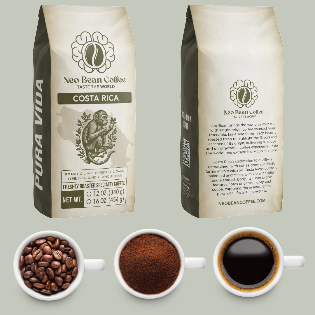 Neo Bean Coffee Costa Rica single-origin specialty coffee, sourced from fair-trade farms and roasted fresh for a bright and flavorful experience