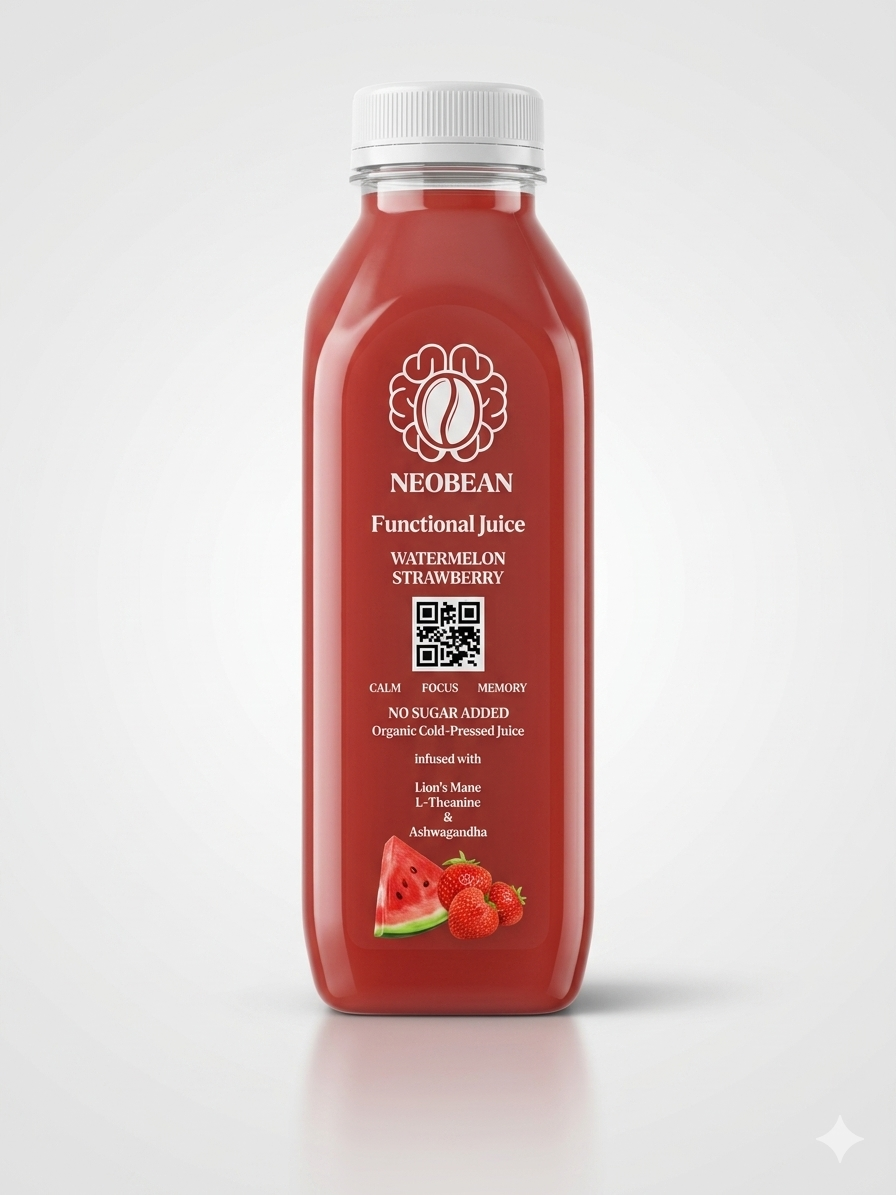 Neobean FLO Organic Cold-Pressed Juice with Lionsmane, L-Theanine & Ashwagandha - MIAMI ONLY 100% Fruit Juice