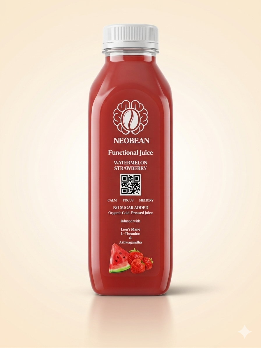 Neobean FLO Organic Cold-Pressed Juice with Lionsmane, L-Theanine & Ashwagandha - MIAMI ONLY 100% Fruit Juice