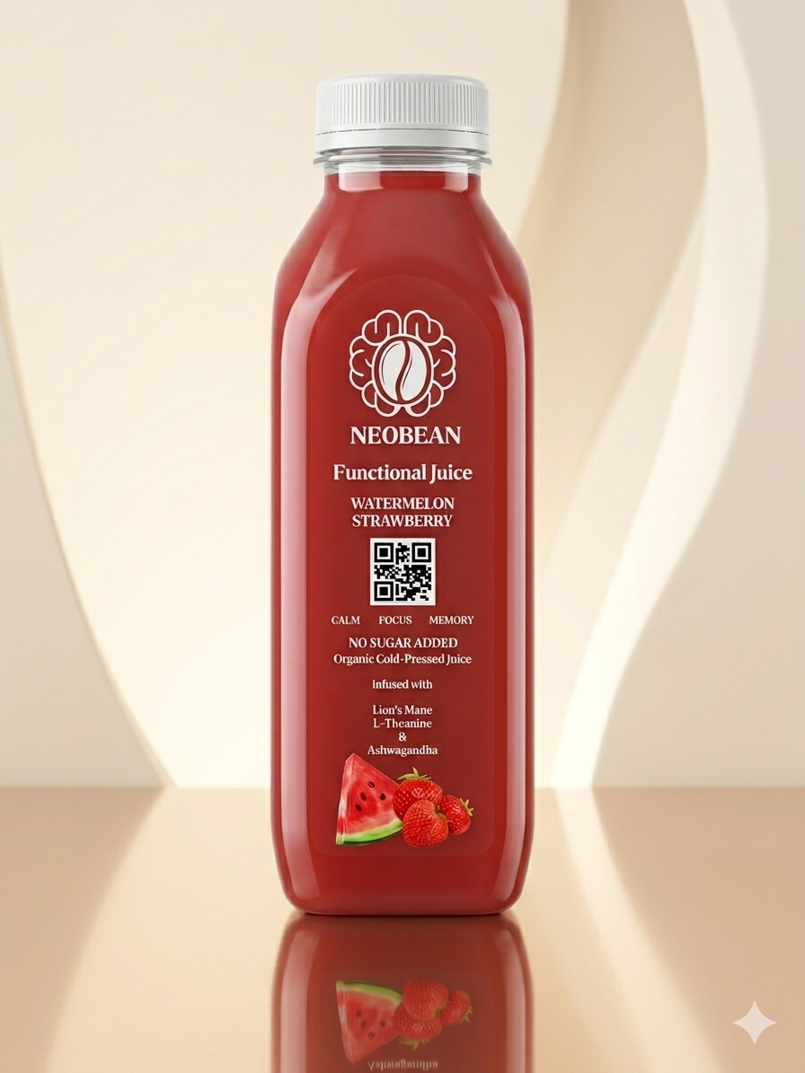 Neobean FLO Organic Cold-Pressed Juice with Lionsmane, L-Theanine & Ashwagandha - MIAMI ONLY 100% Fruit Juice