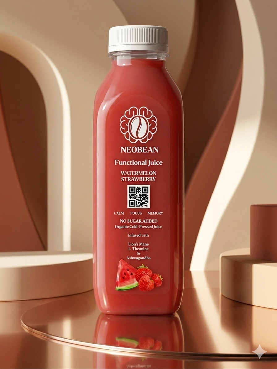 Neobean FLO Organic Cold-Pressed Juice with Lionsmane, L-Theanine & Ashwagandha - MIAMI ONLY 100% Fruit Juice