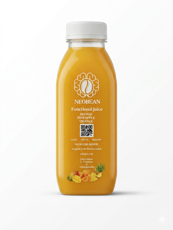 Neobean FLO Organic Cold-Pressed Juice with Lionsmane, L-Theanine & Ashwagandha - MIAMI ONLY 100% Fruit Juice
