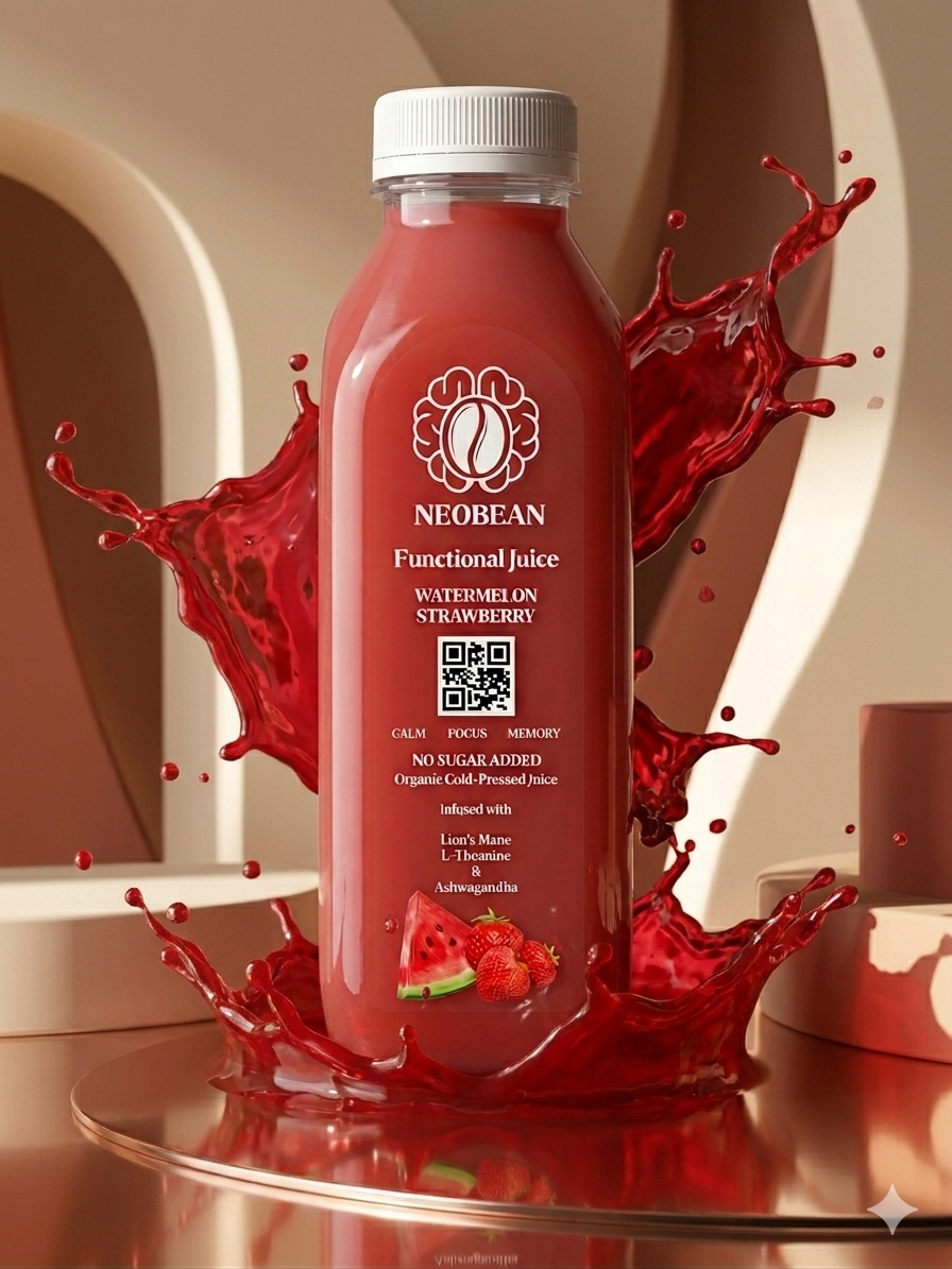 Neobean FLO Organic Cold-Pressed Juice with Lionsmane, L-Theanine & Ashwagandha - MIAMI ONLY 100% Fruit Juice
