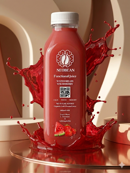 Neobean FLO Organic Cold-Pressed Juice with Lionsmane, L-Theanine & Ashwagandha - MIAMI ONLY 100% Fruit Juice