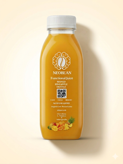 Neobean FLO Organic Cold-Pressed Juice with Lionsmane, L-Theanine & Ashwagandha - MIAMI ONLY 100% Fruit Juice
