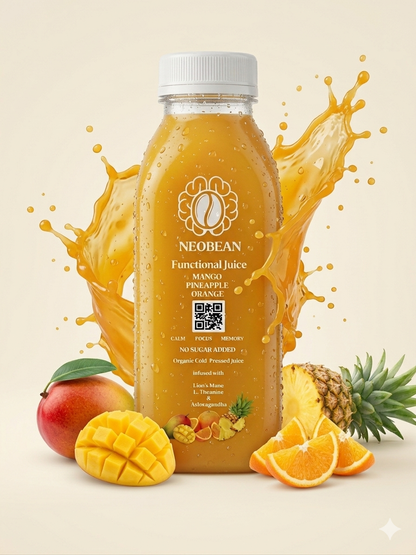 Neobean FLO Organic Cold-Pressed Juice with Lionsmane, L-Theanine & Ashwagandha - MIAMI ONLY 100% Fruit Juice