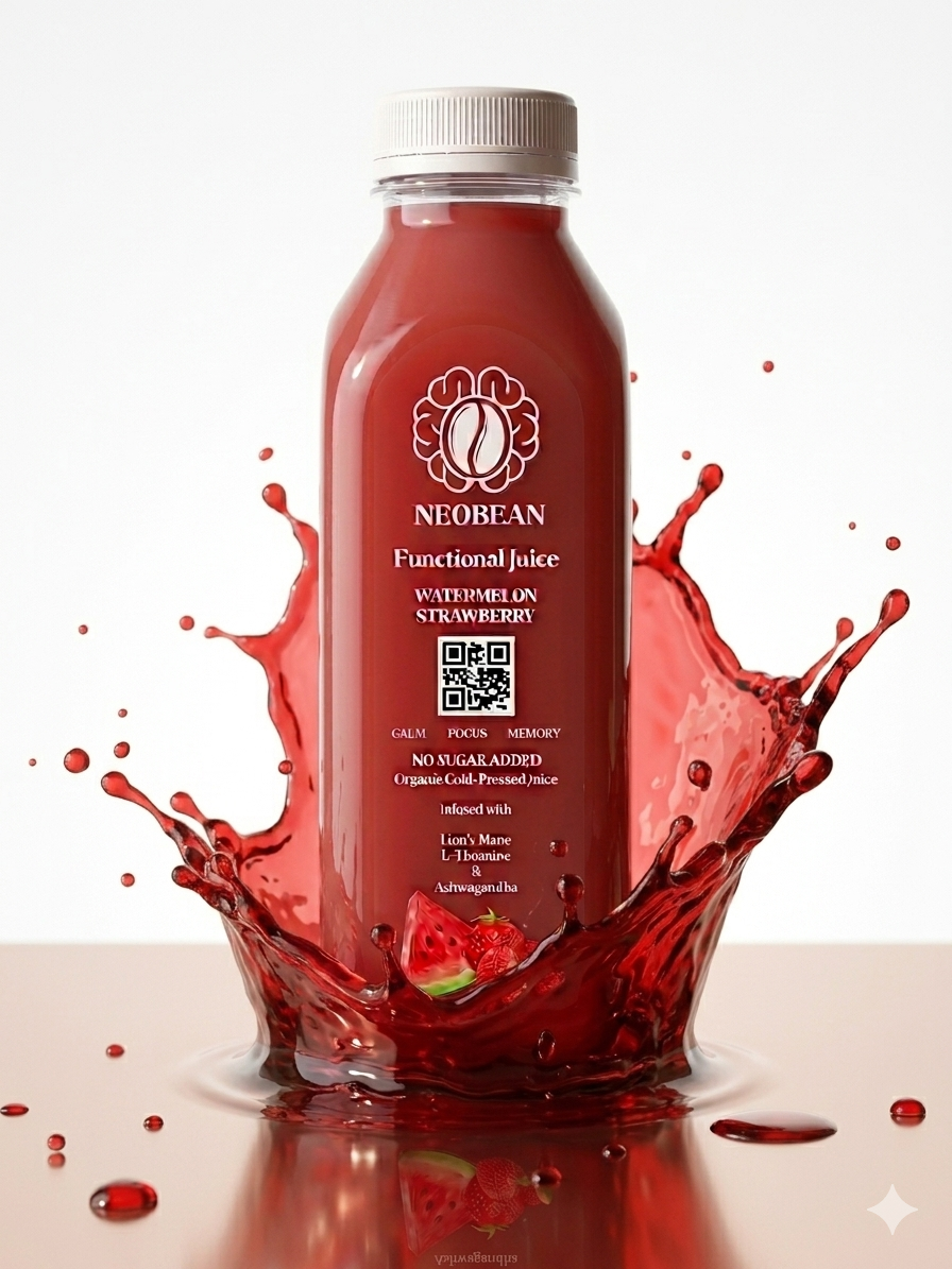 Neobean FLO Organic Cold-Pressed Juice with Lionsmane, L-Theanine & Ashwagandha - MIAMI ONLY 100% Fruit Juice
