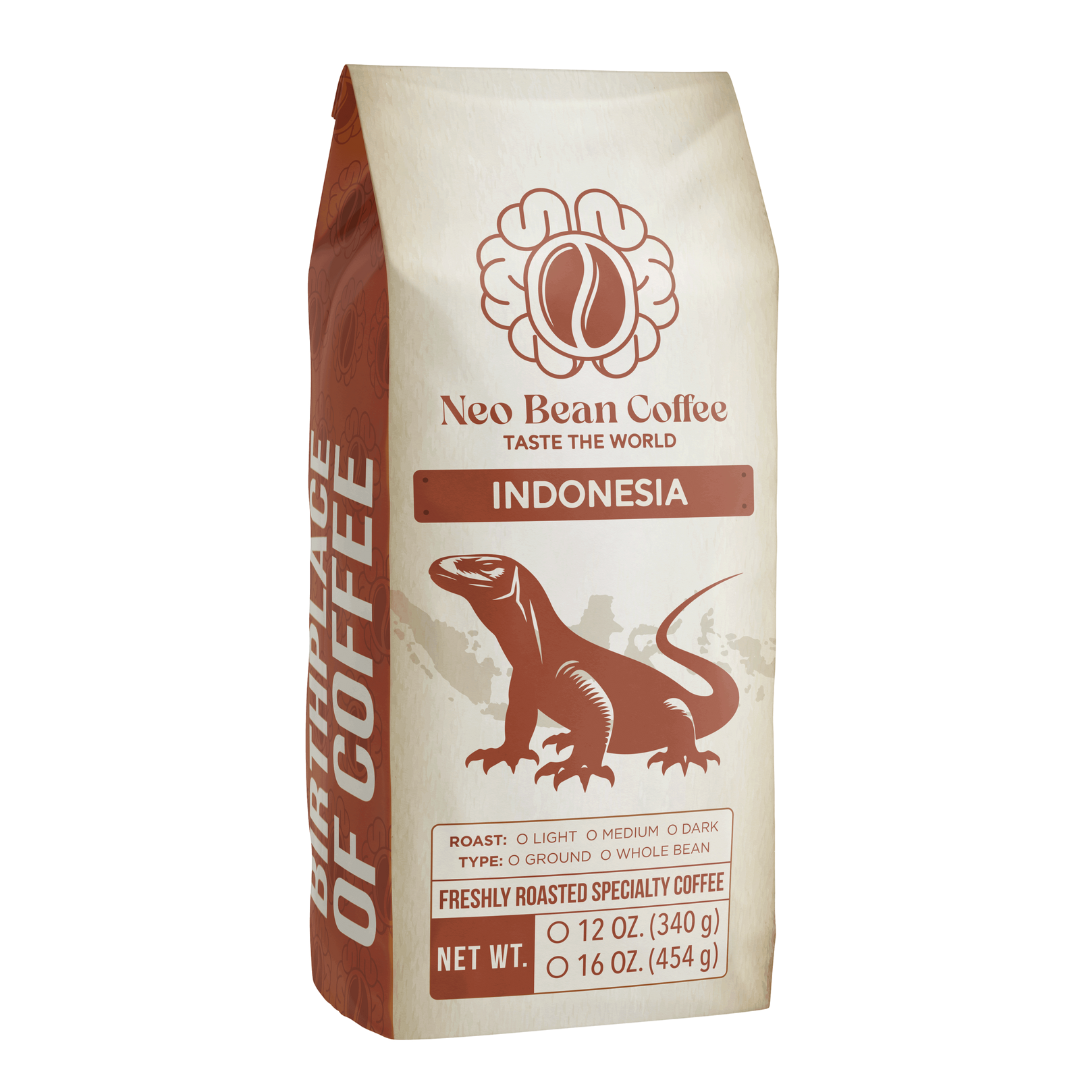 Neo Bean Coffee Indonesia single-origin specialty coffee, sourced from fair-trade farms and roasted fresh for a deep, robust flavor.