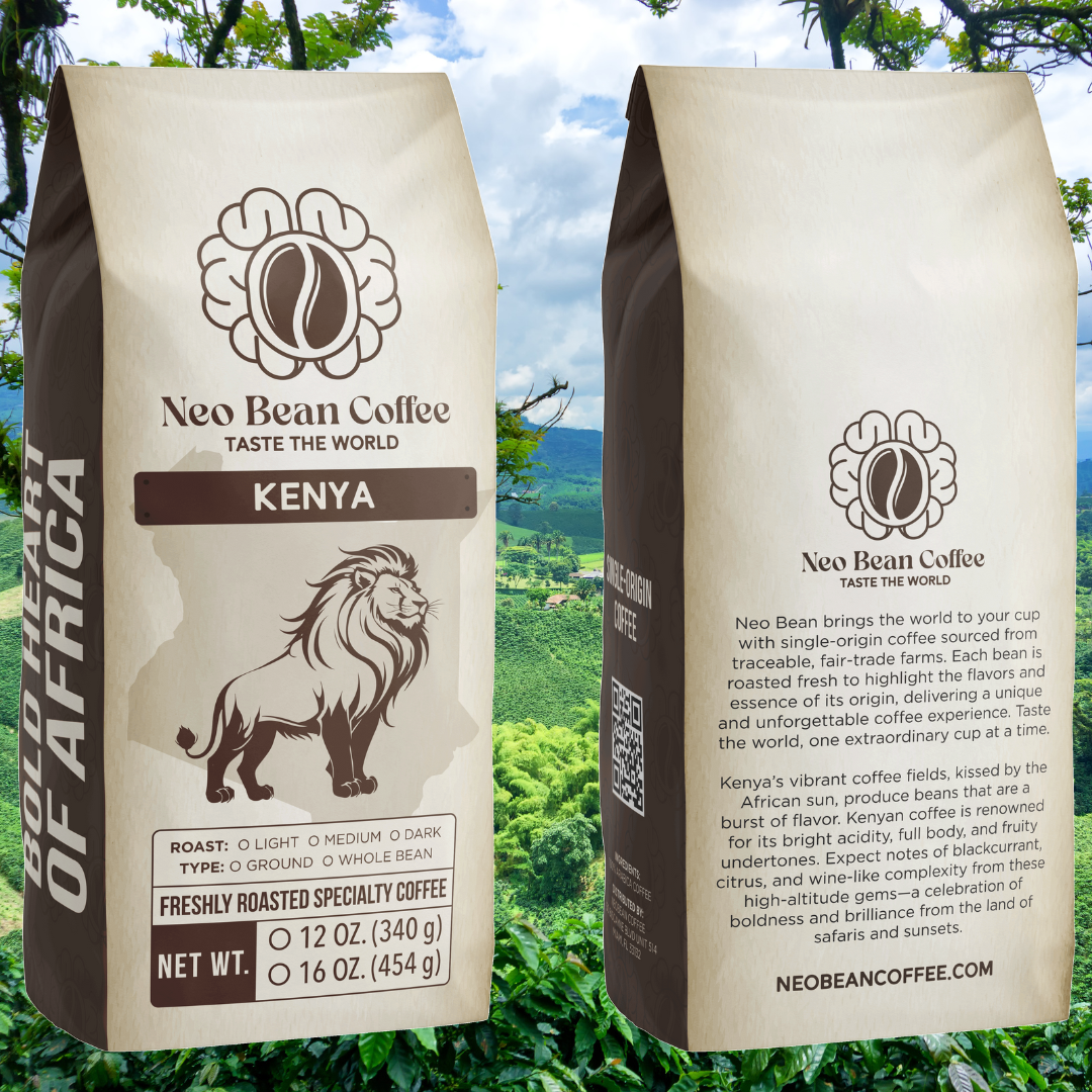 Lush Kenyan coffee farm with high-altitude coffee plants growing in rich volcanic soil, showcasing the origin of premium single-origin coffee.