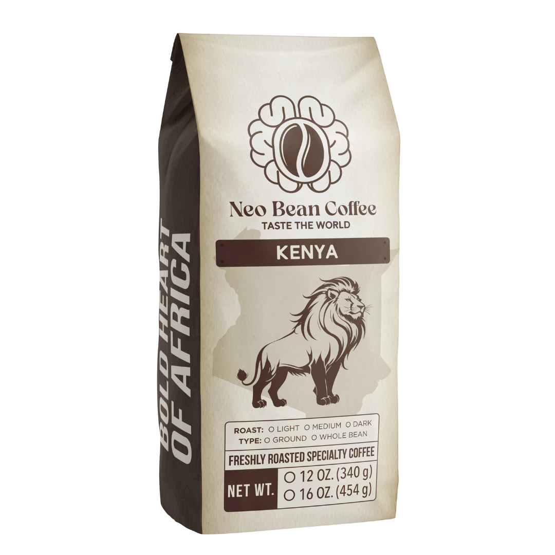 Neo Bean Coffee Kenya single-origin specialty coffee, sourced from fair-trade farms and roasted fresh for a bold and complex flavor.