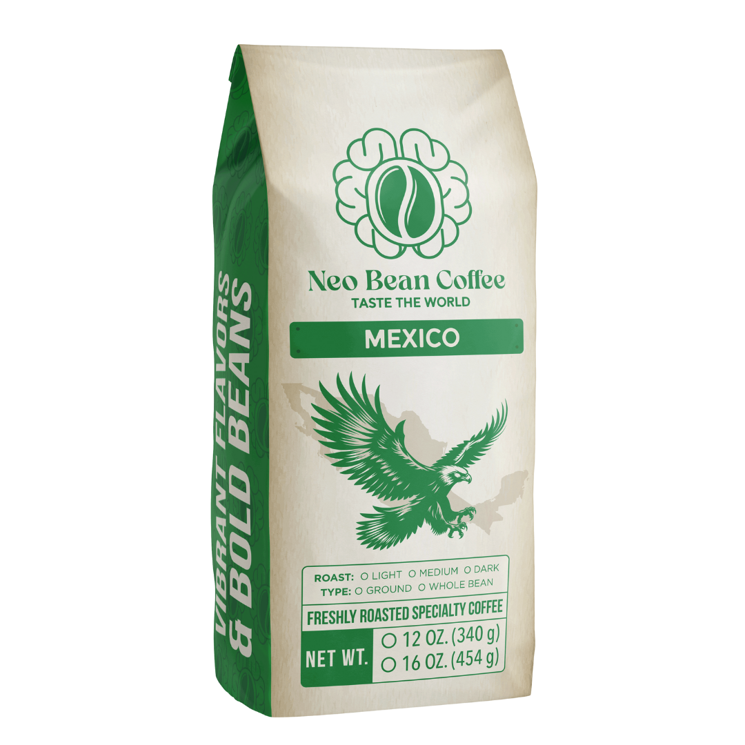 Neo Bean Coffee Mexico single-origin specialty coffee, sourced from fair-trade farms and roasted fresh for a smooth and flavorful experience.