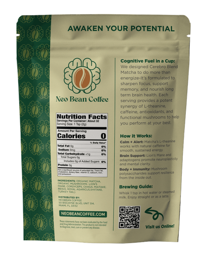 Neo Bean Coffee package with nutritional information and branding on a white background