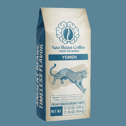 Yemen single origin coffee in a bag with a cheetah