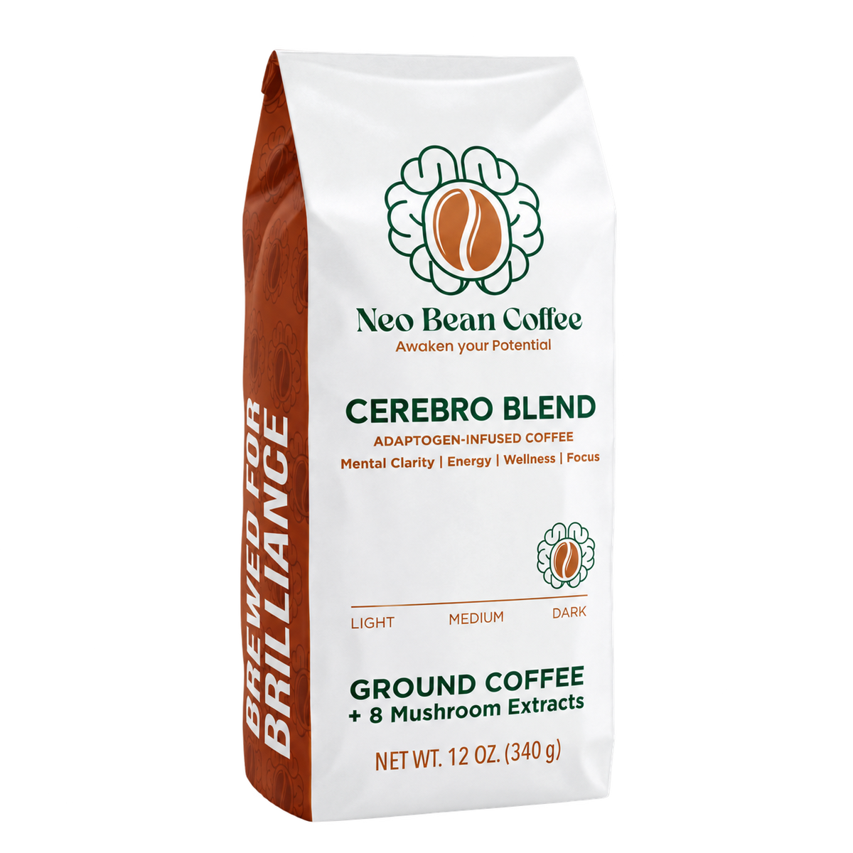 Neobean Cerebro Blend mushroom coffee bag, front view